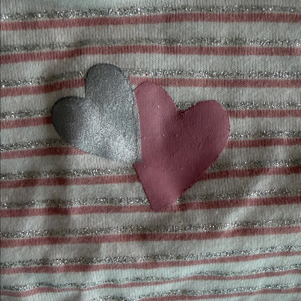 Little Lass Pink and White Striped Long Sleeve Tee with Heart - Picture 4 of 4